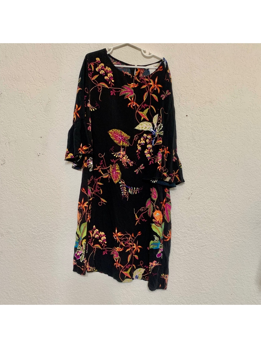 Black floral bell sleeve dress
